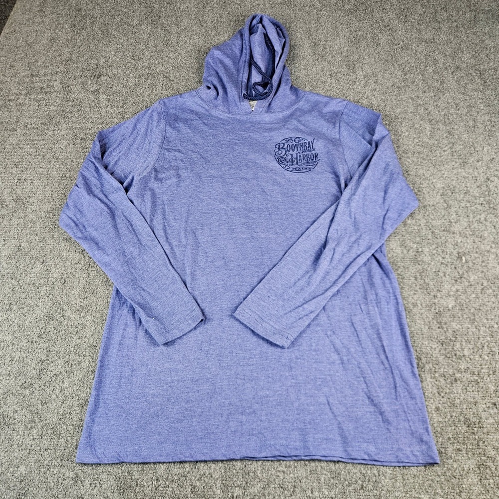 Prairie Mountain Boothbay Harbor Maine Hooded T-Shirt Womens Small‎ Blue Purple